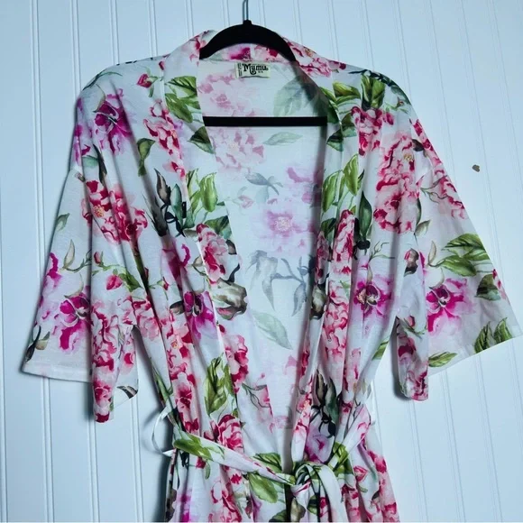 ANTHROPOLOGIE SHOW ME YOUR MUMU STRETCH BOHO WHITE PINK FLORAL SHORT ROBE OSFM - Picture 4 of 10